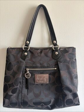 Coach Poppy Black Monogram Jacquard Tote Patent Leather Y2K Shoulder Bag